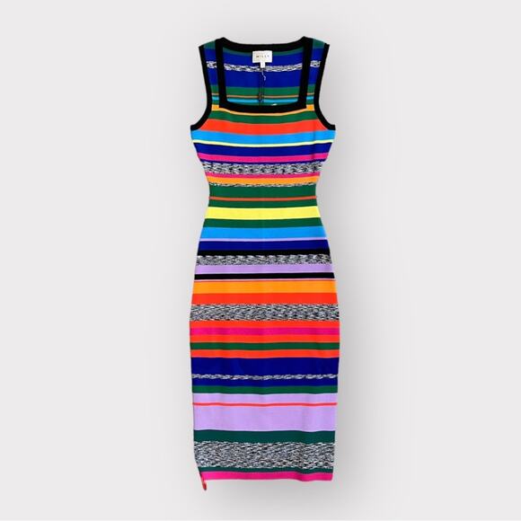 Milly Square-Neck Sleeveless Space-Dye Rainbow Stripe Dress Multicolor - Picture 1 of 9